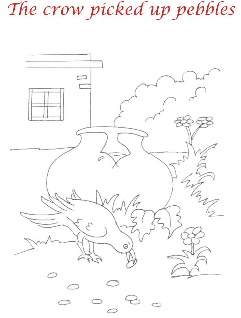 Thirsty crow story coloring page for kids 8